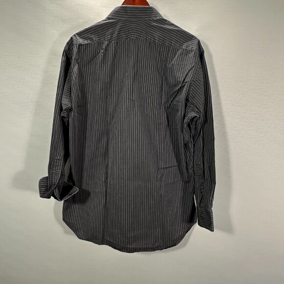 Ike Behar Shirt Mens 16.5 Black Stripe Cotton Long Sleeve Button Up Contrast Cuf - Picture 7 of 8